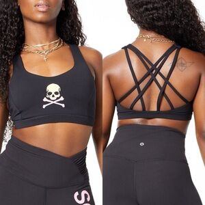 Lululemon X Soulcycle Skull Print Free To Be Serene Bra *Long Line Sz 4
